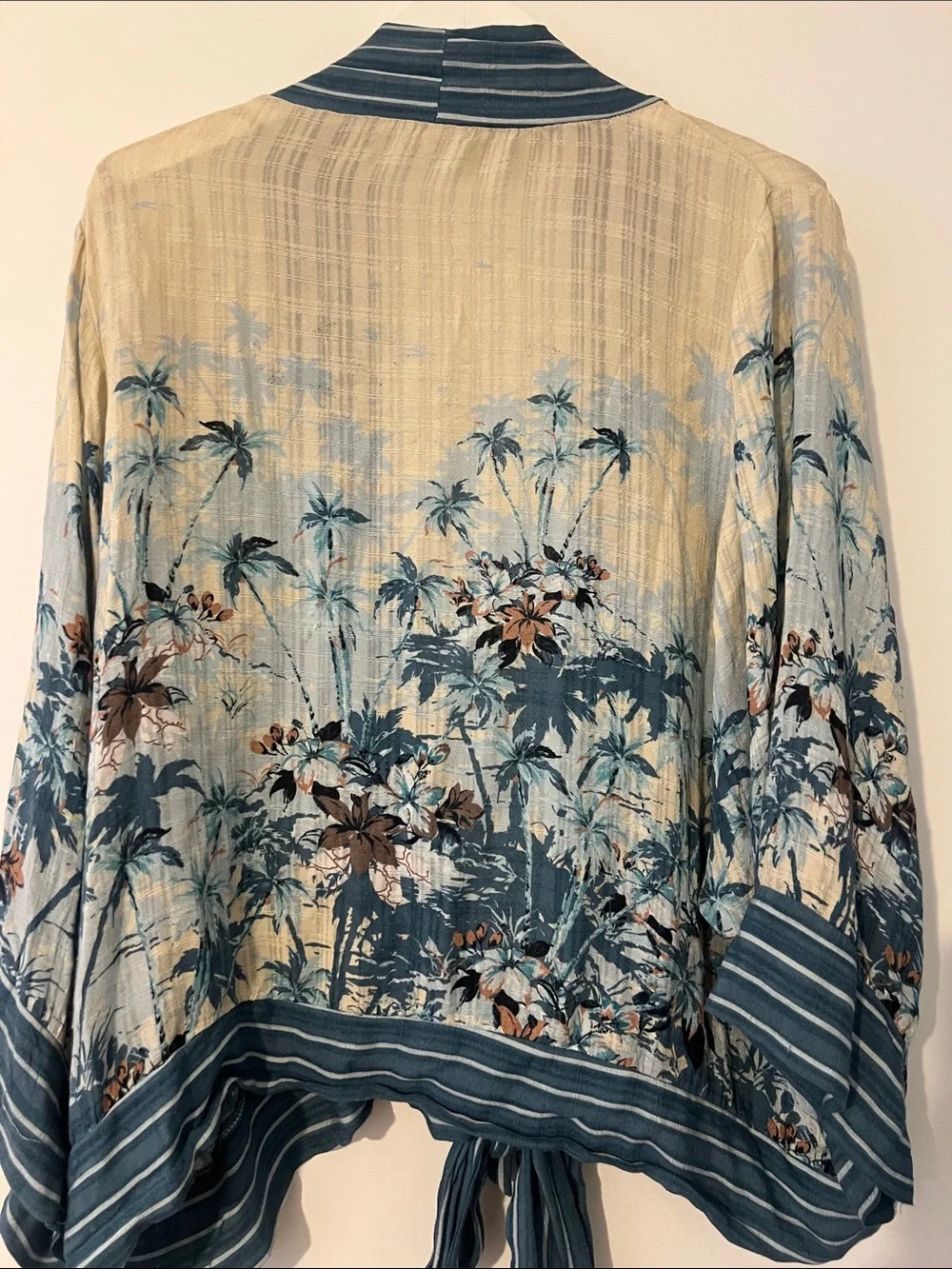lovestitch Floral Tie-Front Kimono in Blue and Cream